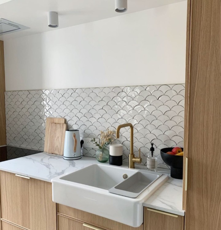 gạch mosaic trắng Gạch mosaic vảy cá