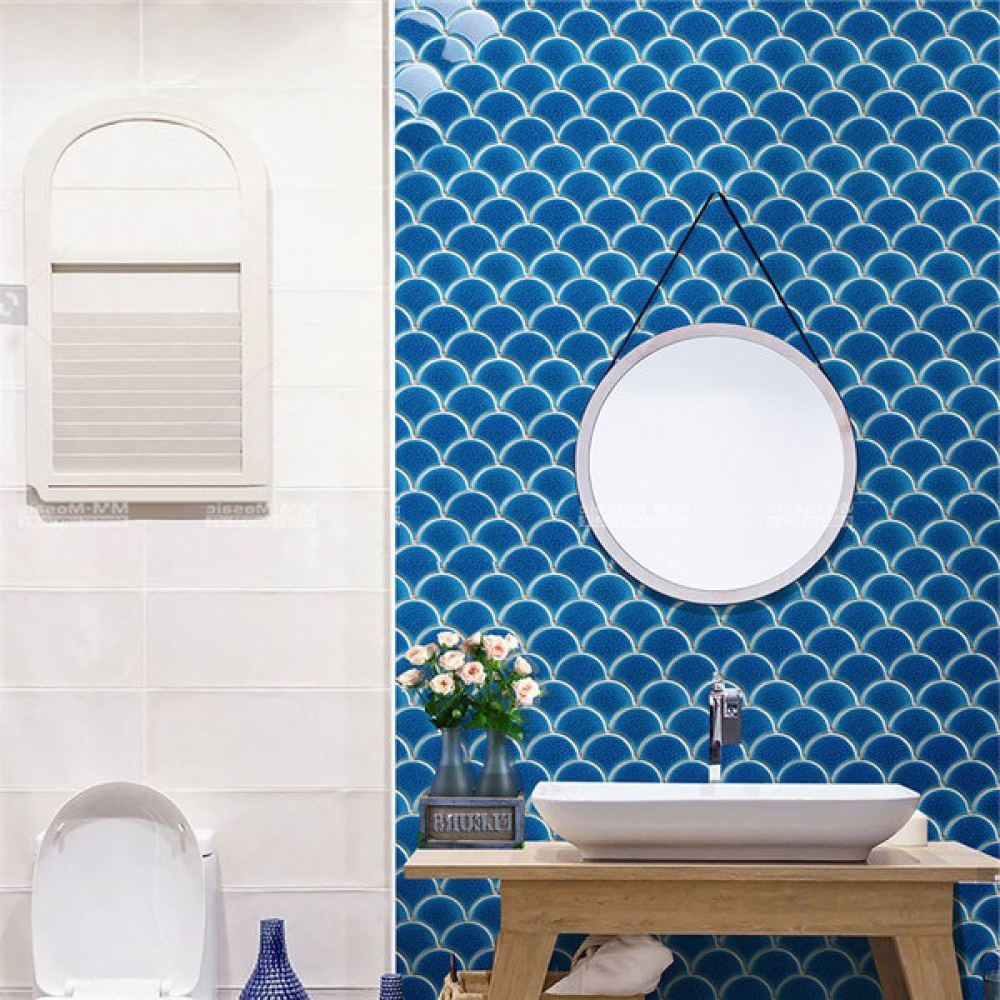 gạch mosaic vảy cá màu xanh dương