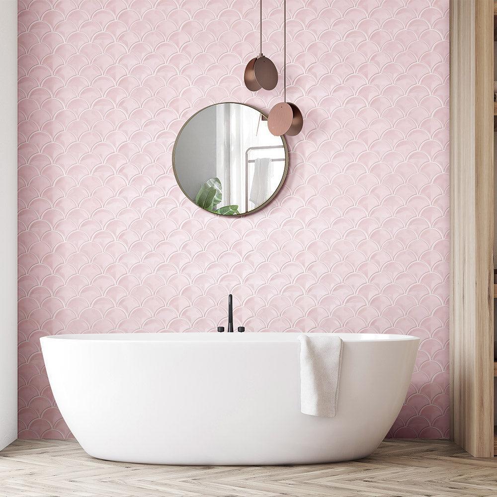 gạch Mosaic vảy cá tone hồng