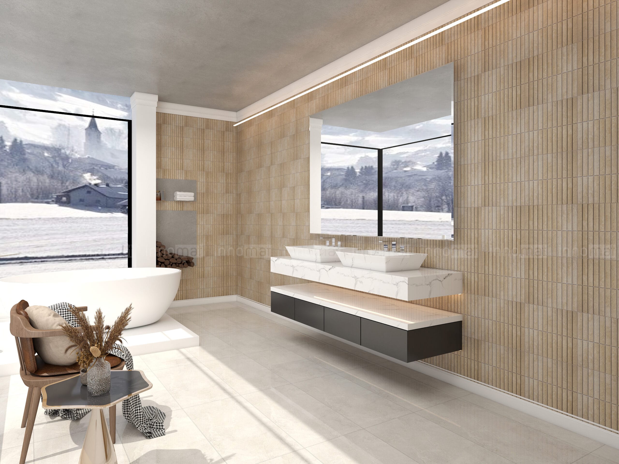 Bộ Đôi Gạch Mosaic Travertine, Sắc Độ Tinh Tế & Thiết Kế Độc Bản Mosaic be nhat IK22F929A 3 scaled