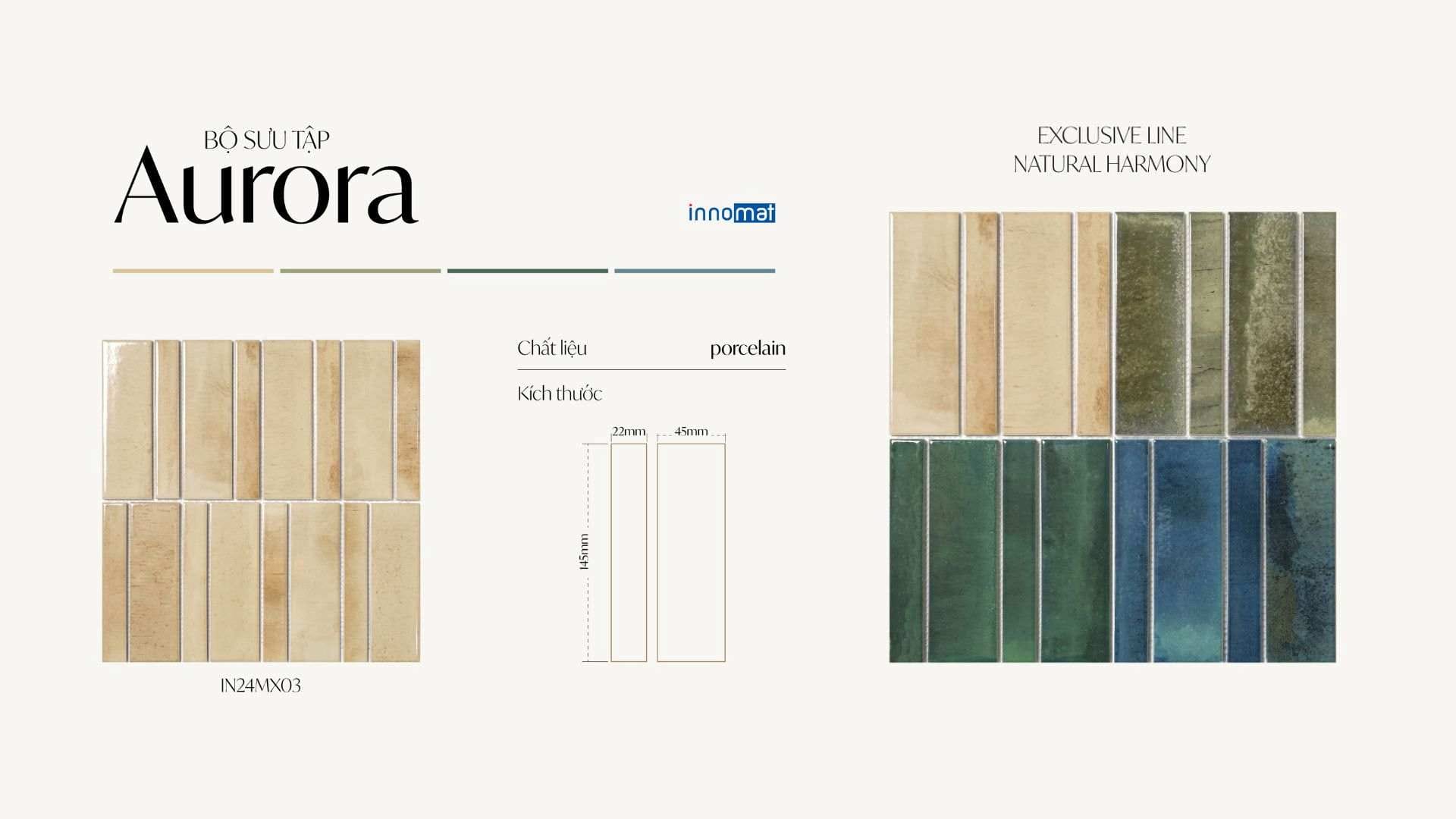 Gạch Mosaic Aurora Kích Thước 22mm x 45mm
