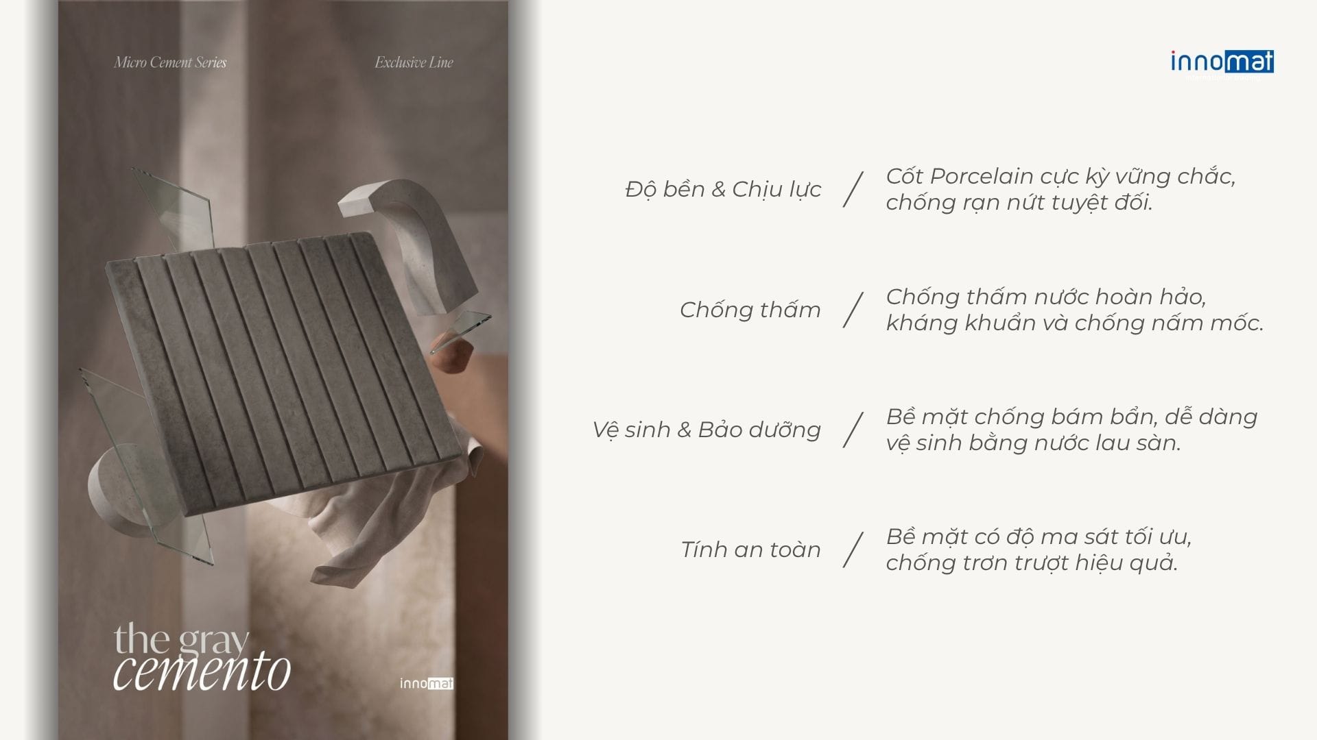 Gạch Mosaic IN2821406 Gạch Mosaic IN2821406 - Kitkat Innomat - Sắc Xám Bê Tông Đậm