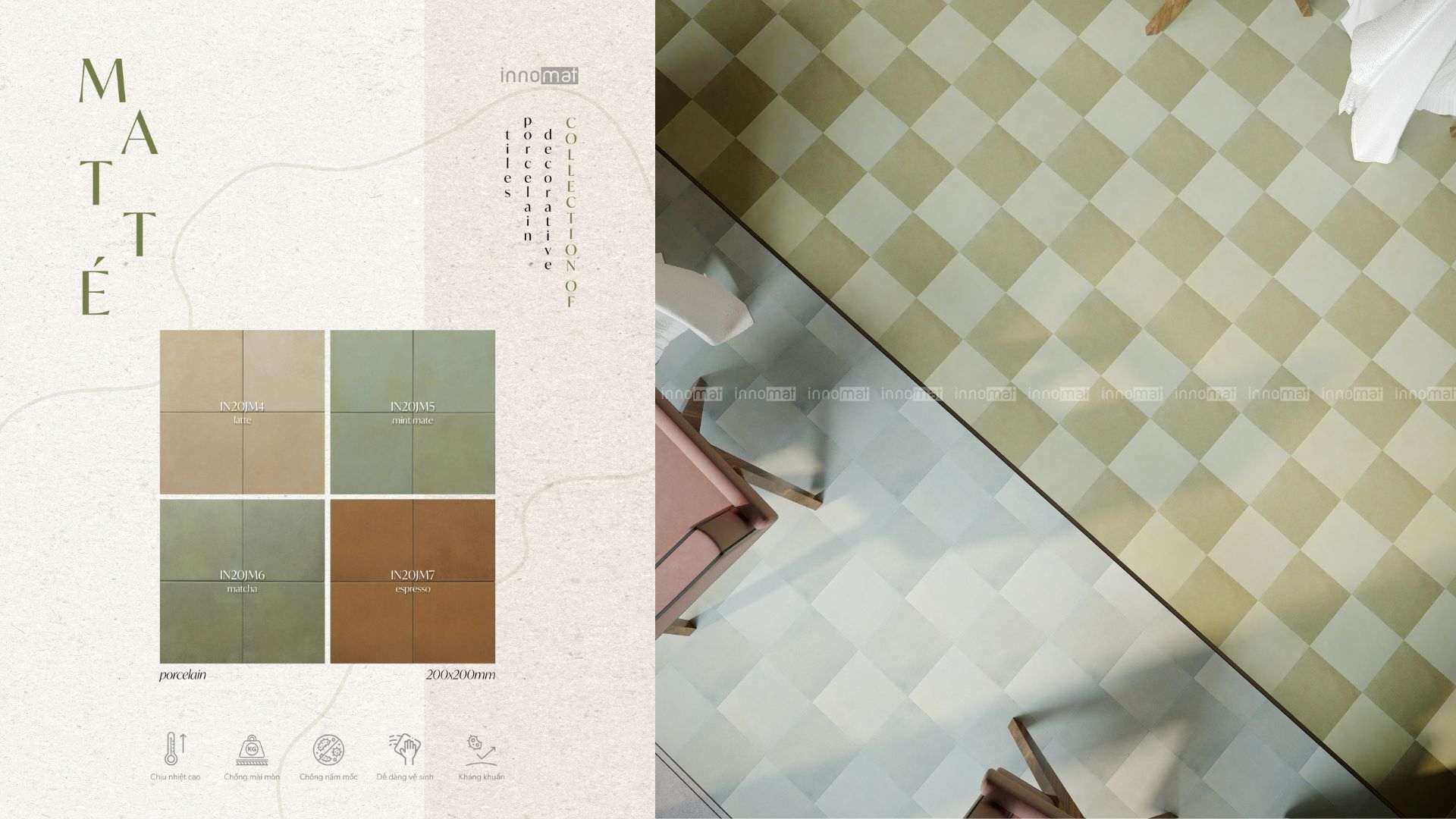 Gạch Matté Innomat: Chạm Cảm Xúc, Định Hình Không Gian Gạch Thẻ Vuông 200 x 200mm – Matté